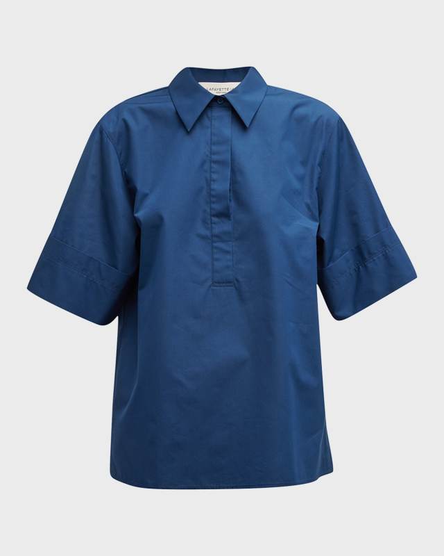 Elbow-Sleeve Cotton Camp Shirt